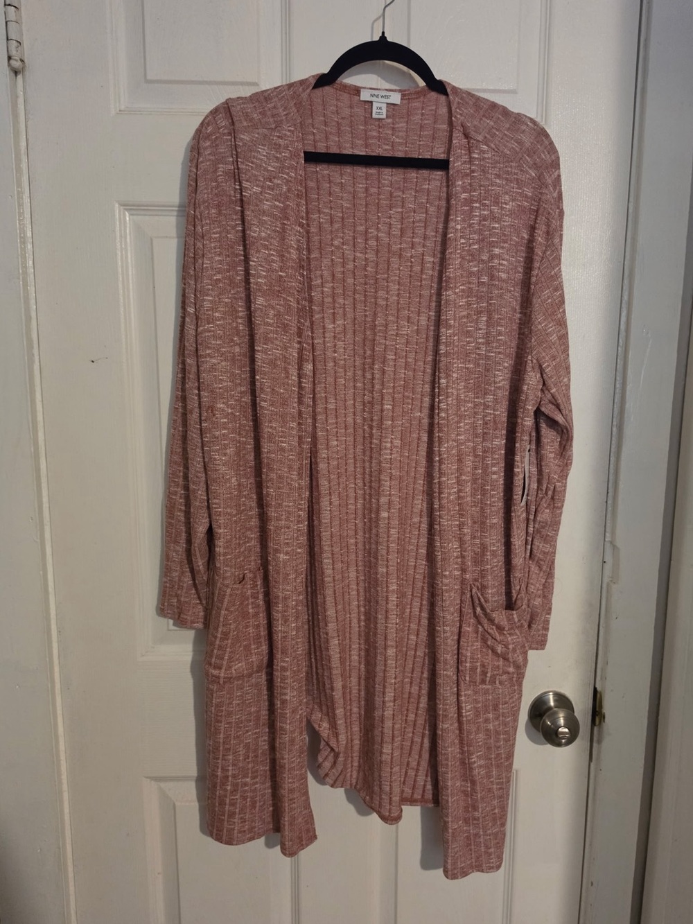 Nine West Rose Pink Open-Front Ribbed Cardigan